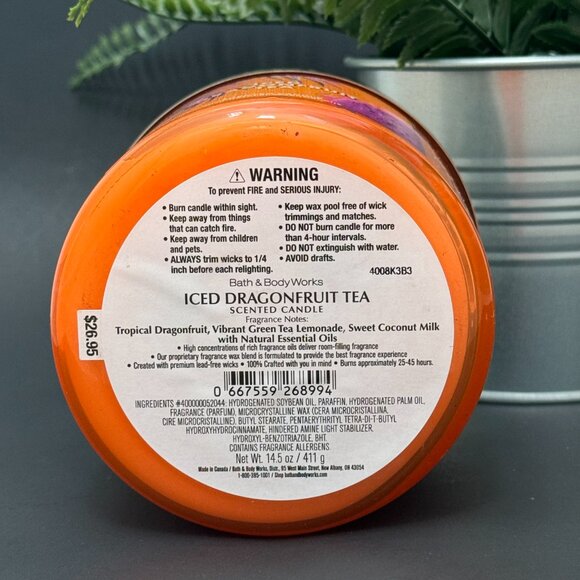 BBW Iced Dragonfruit Tea Bath & Body Works 3 Wick Candle - Picture 9 of 10